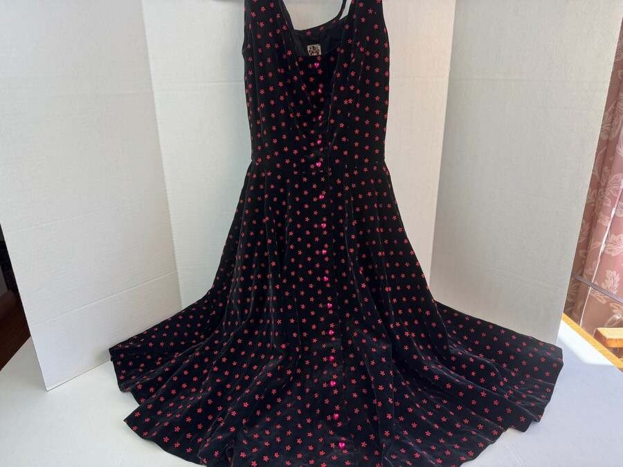1940’s Lanz Original Black Velvet Fit & Flare Party Dress Pin Up SMALL 4-6 Women