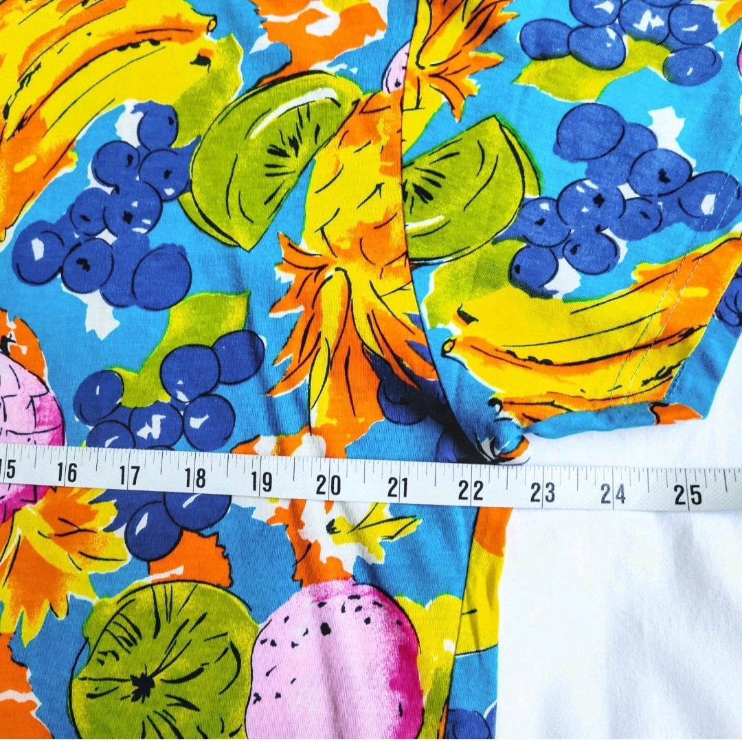 Vintage 80s Fruit Print Tee British Fashion T-shirt Women Men Sz L Cotton UK EUC