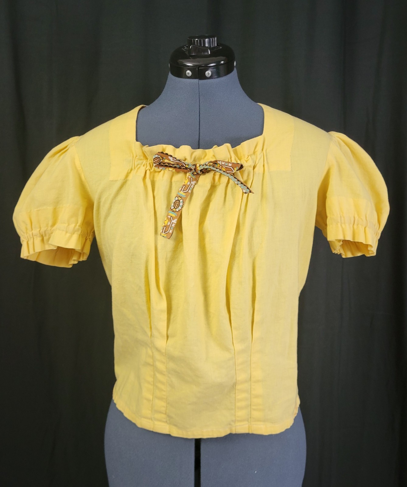 Vintage Dirndl Dress w Blouse in Brown/Yellow/Blue Pattern Size Small?