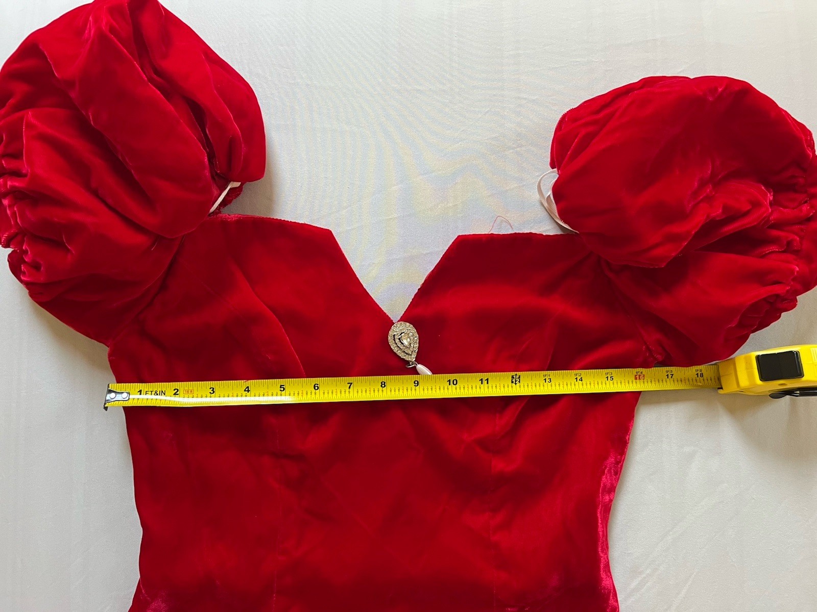 Vintage 90s ILGWU Jordan Fashions Red Velvet Gown, Puff Sleeve, Size 7/8