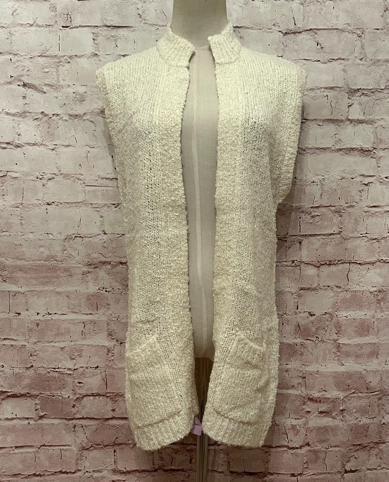 VINTAGE Sweater WOMEN’S Large IVORY WHITE Open VEST JEANA Acrylic Cottage Granny