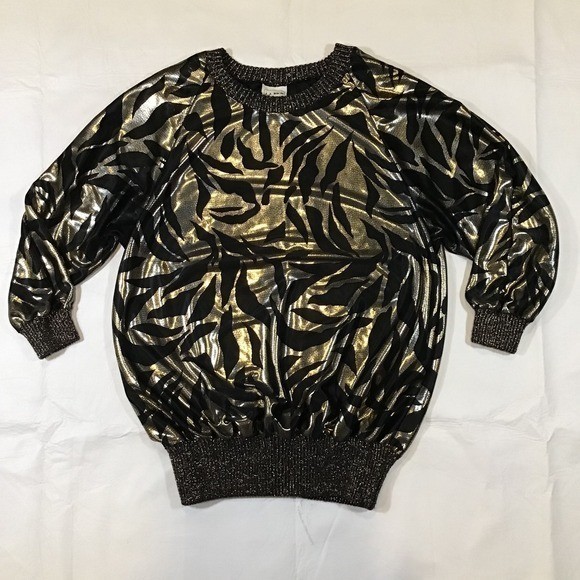 Vintage J.J. Rich Metallic Gold Tiger Print Drag Costume Blouse Top 80s Glam