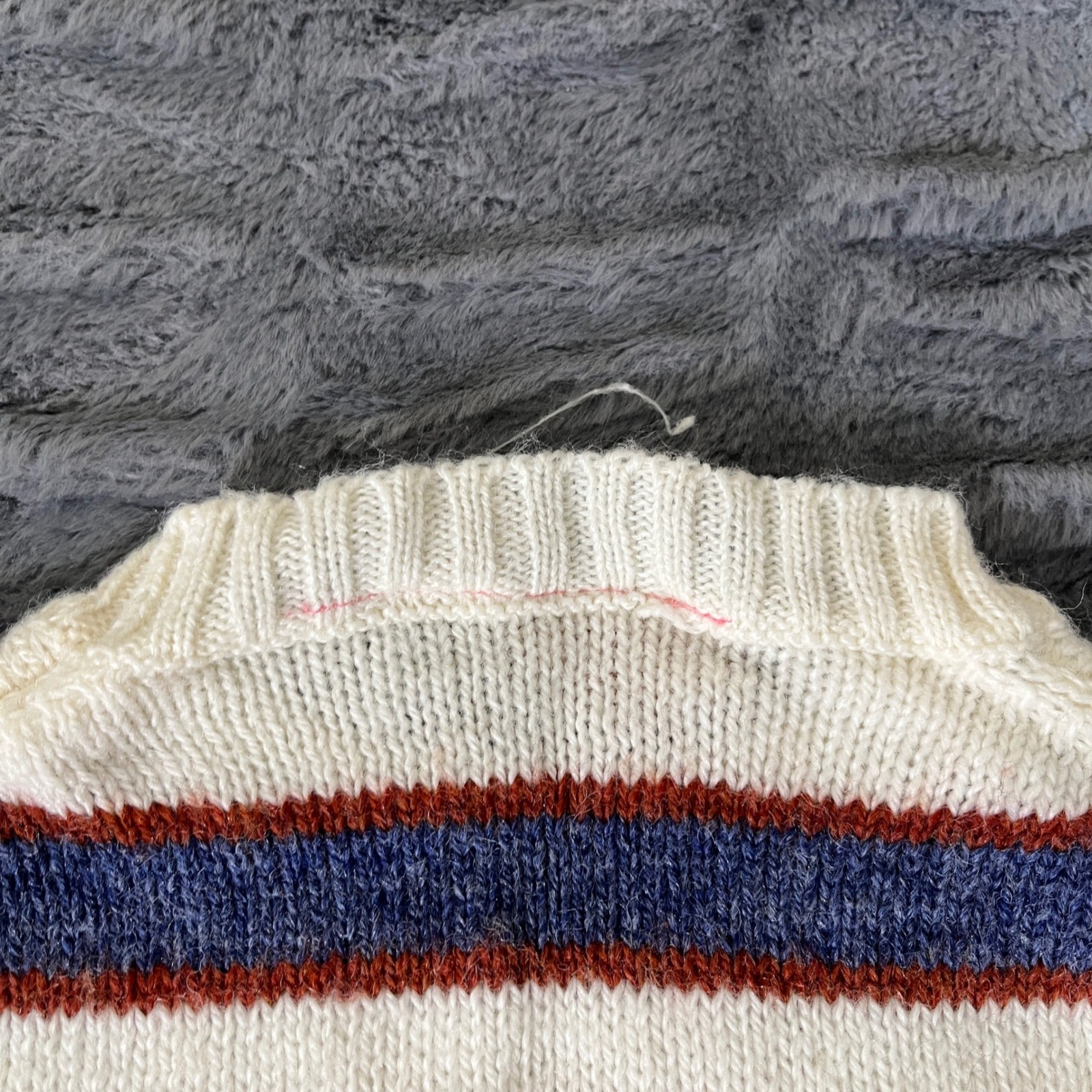 Vintage Gap Striped Crewneck Sweater Small Blue Cream Rust Wool Blend AP377
