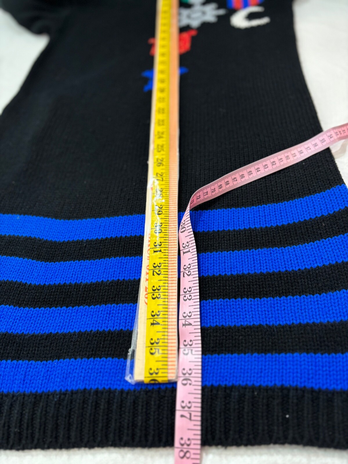 Ariana Knit Dress Vintage Black/Blue Stripe Decorated Size Small Maxi Sheath