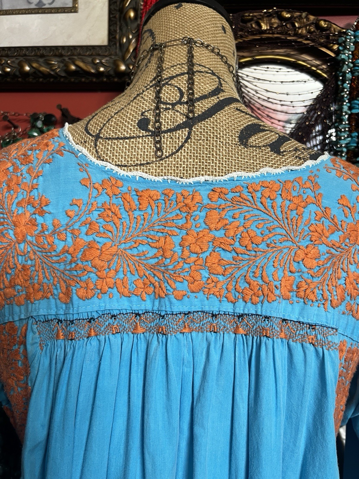 Gorgeous White Oaxaca Multi Color Embroidered Specialty Long Sleeve Dress L/XL