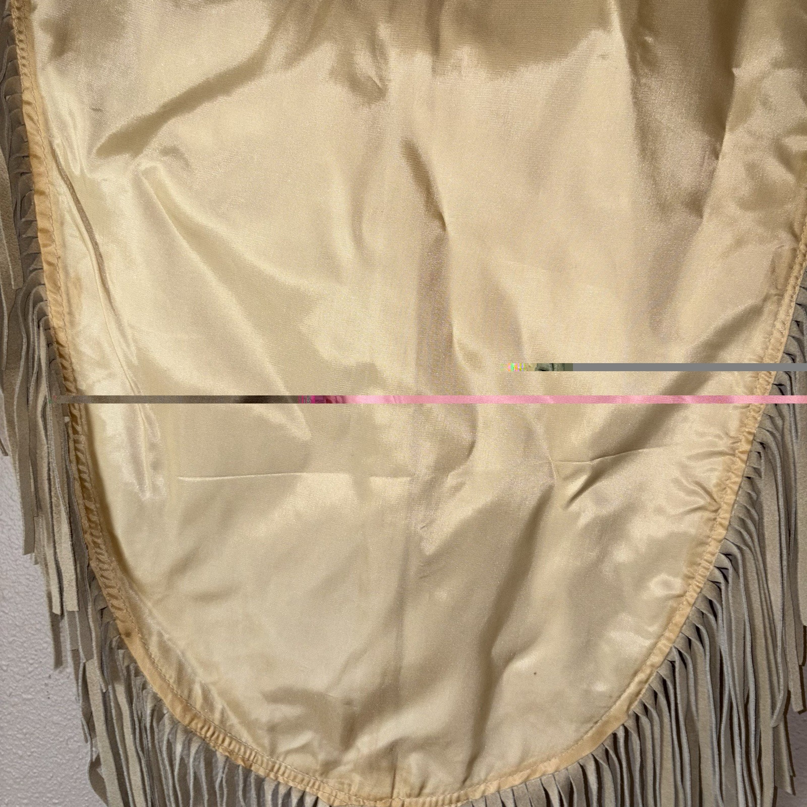 Vintage 70s Poncho Tan Suede Leather Fringe Floral Butterfly Boho Western Folk