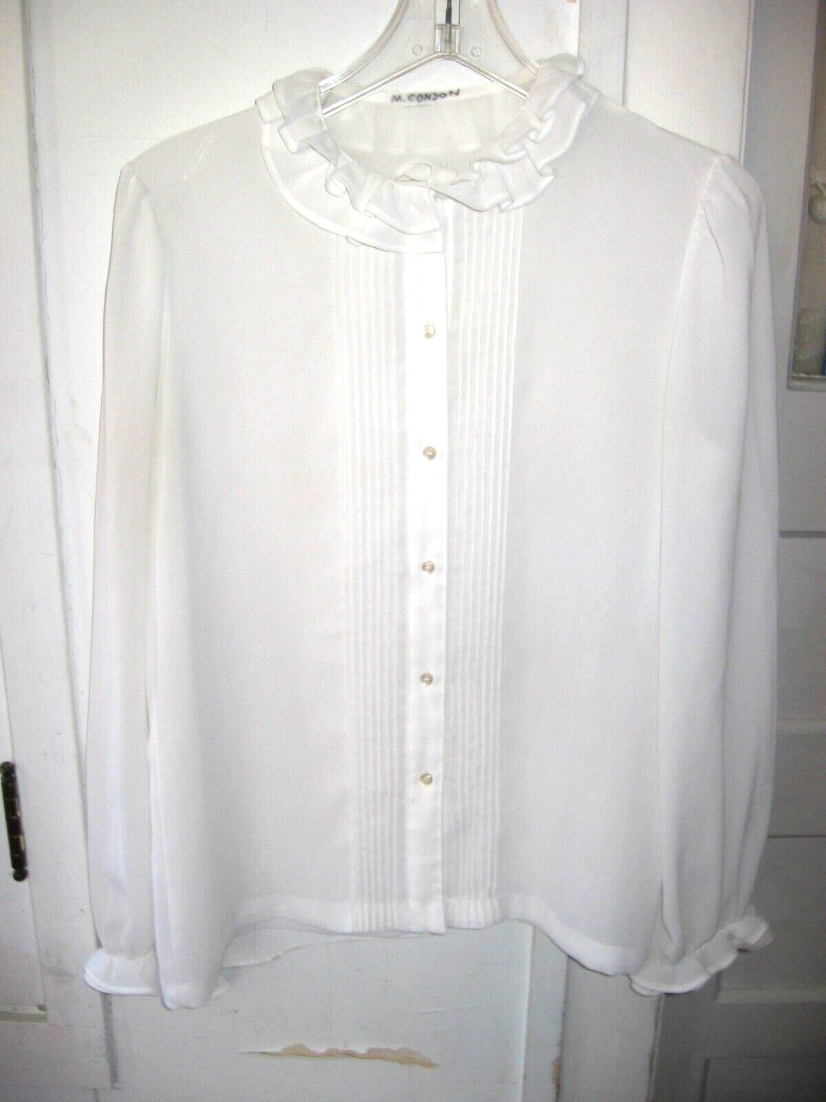 LOVELY VINTAGE WHITE CREPE BLOUSE WITH RUFFLES AND PINTUCKING