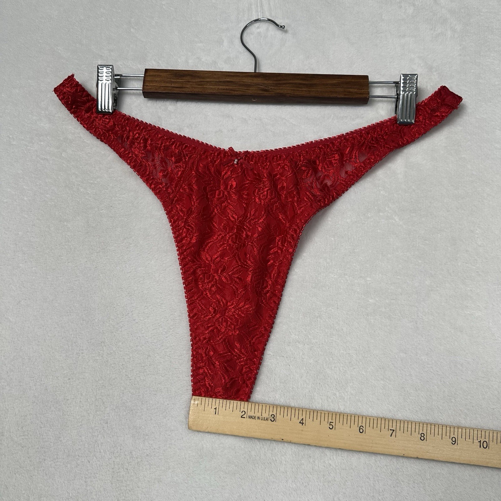 Vintage Silkscreen Silk String Panties Sz 7 Large Embroidered Coquette Bow Pearl