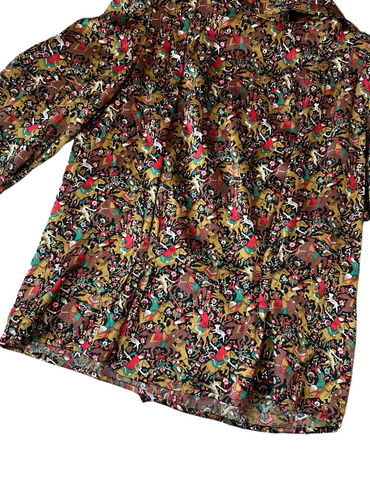 Vintage 80s Silk Medieval Art Classical Middle Ages Pussybow Blouse Womens 8