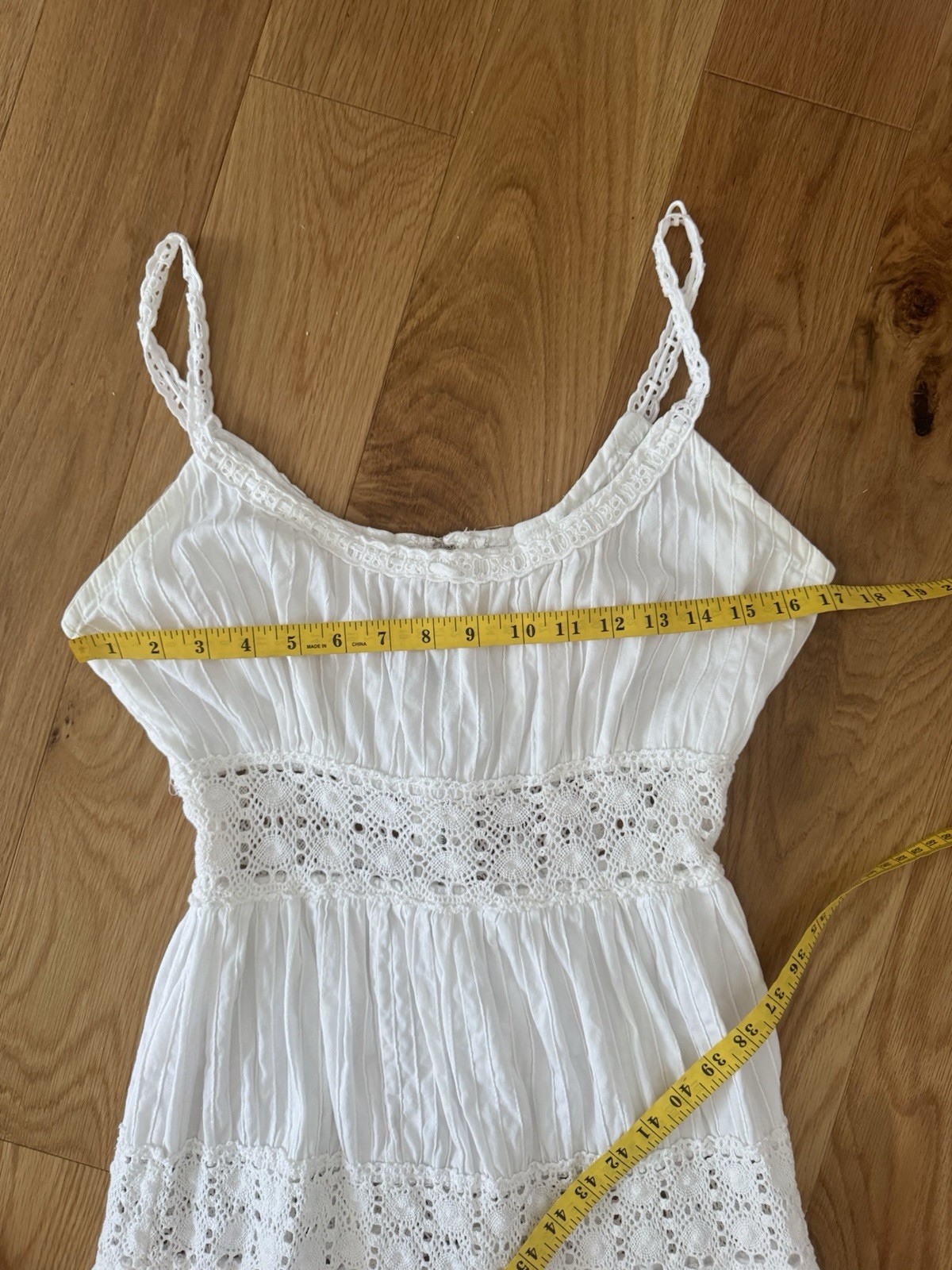 Vtg 70s White Cotton Crochet Sundress Prairie Dress Cottagecore Boho Bridal