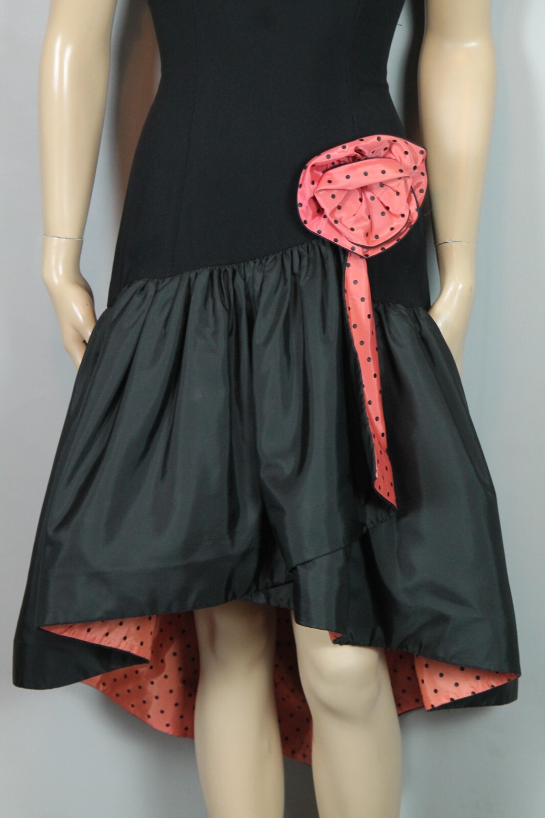 Vtg MORTON MYLES WARRENS Black Fit Flare Hi-Low Cocktail Party Evening Dress 4