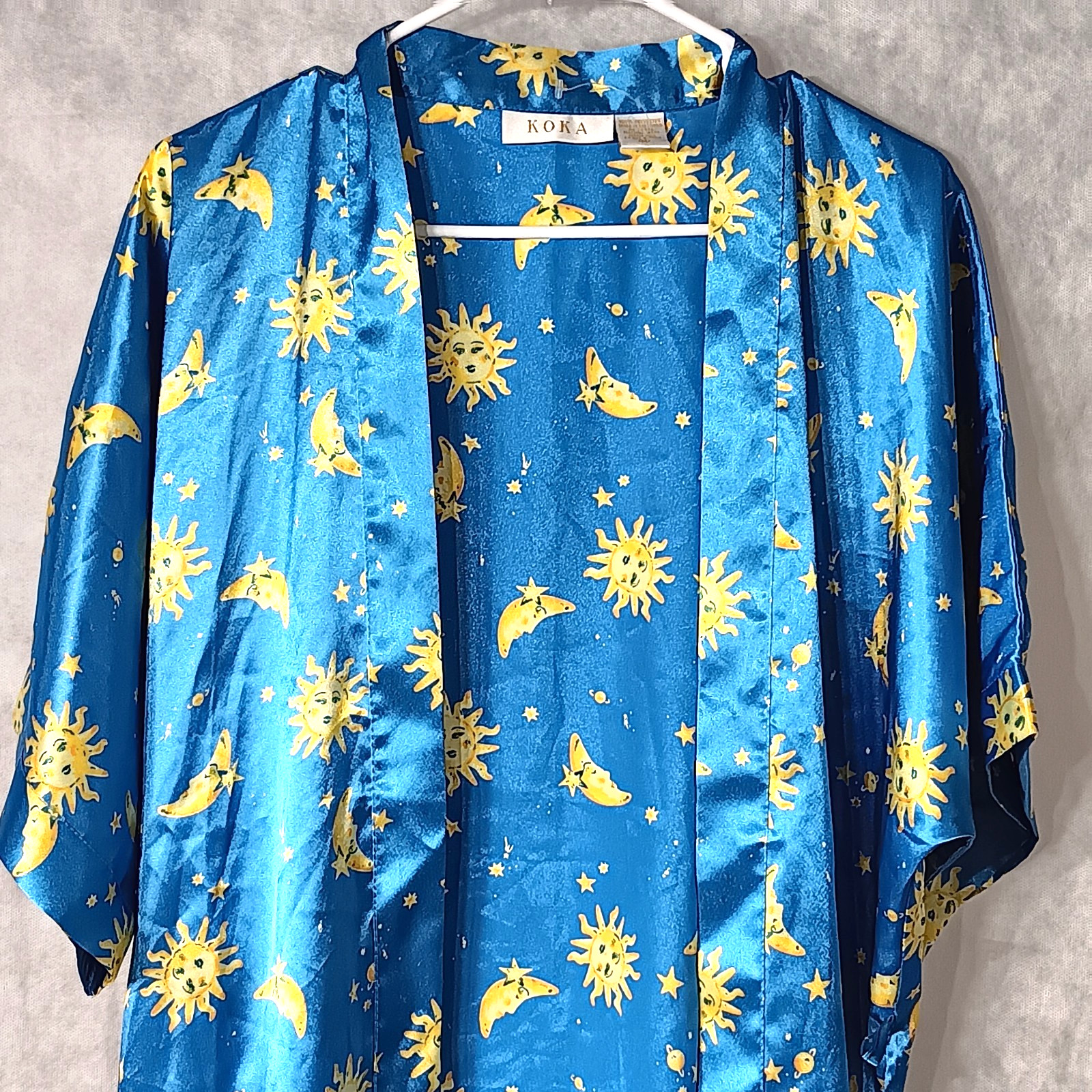 Celestial Koka Women Blue Robe Sun Moon Stars Print 90s – Medium