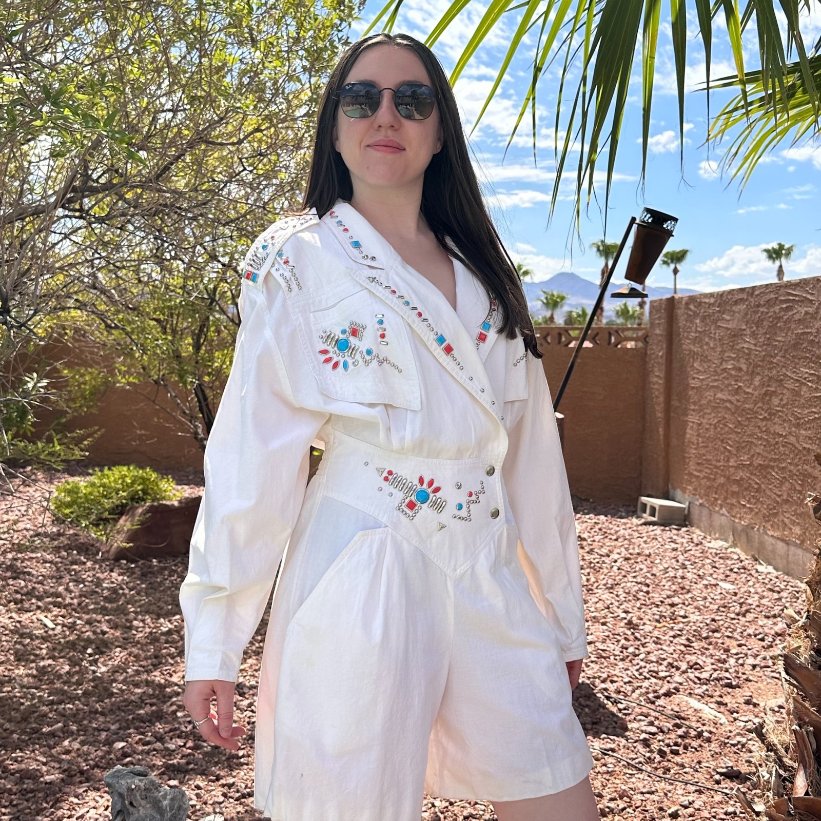 Vintage IIF Womens Small Embroidered Beaded Jumpsuit Romper One Piece Southwest