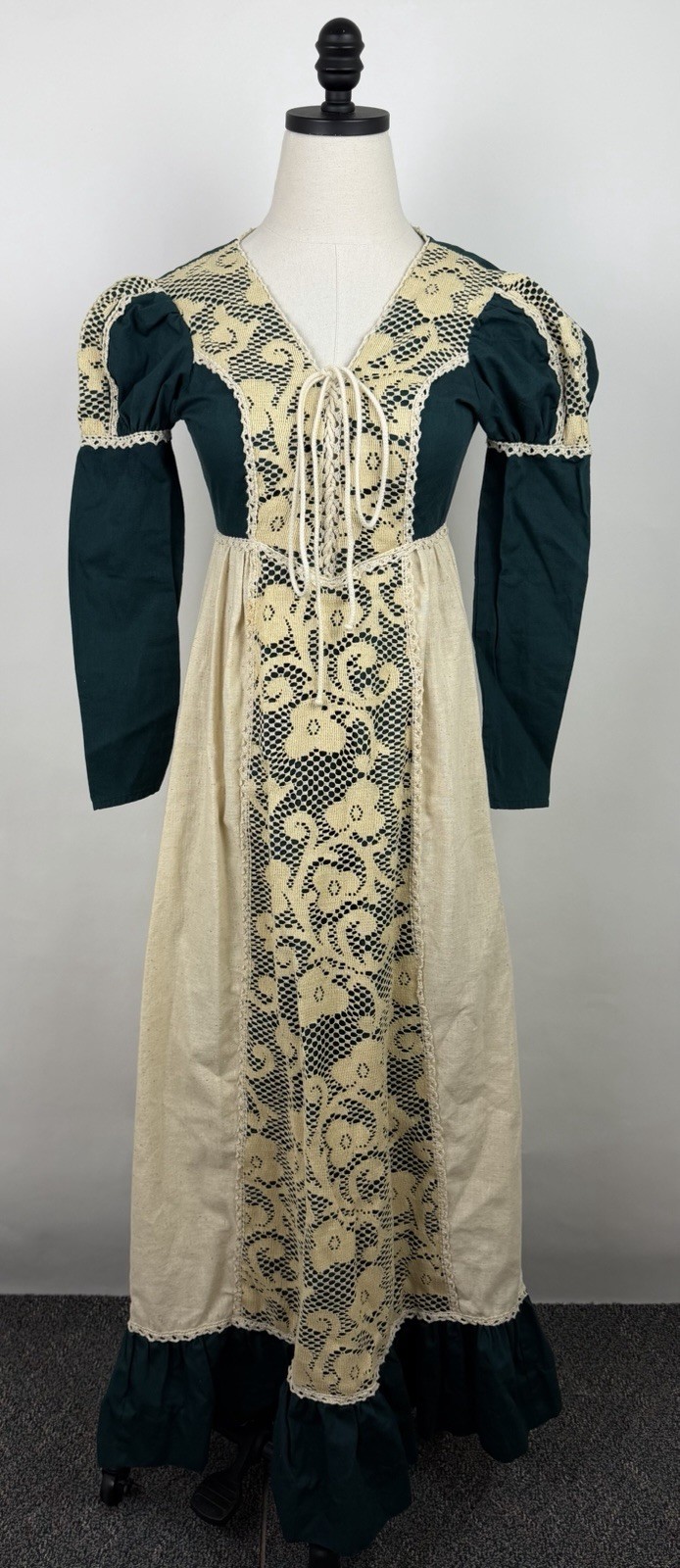 Vintage Gunne Sax Black Label Dress Forest Green Corset Medieval Renaissance 70s