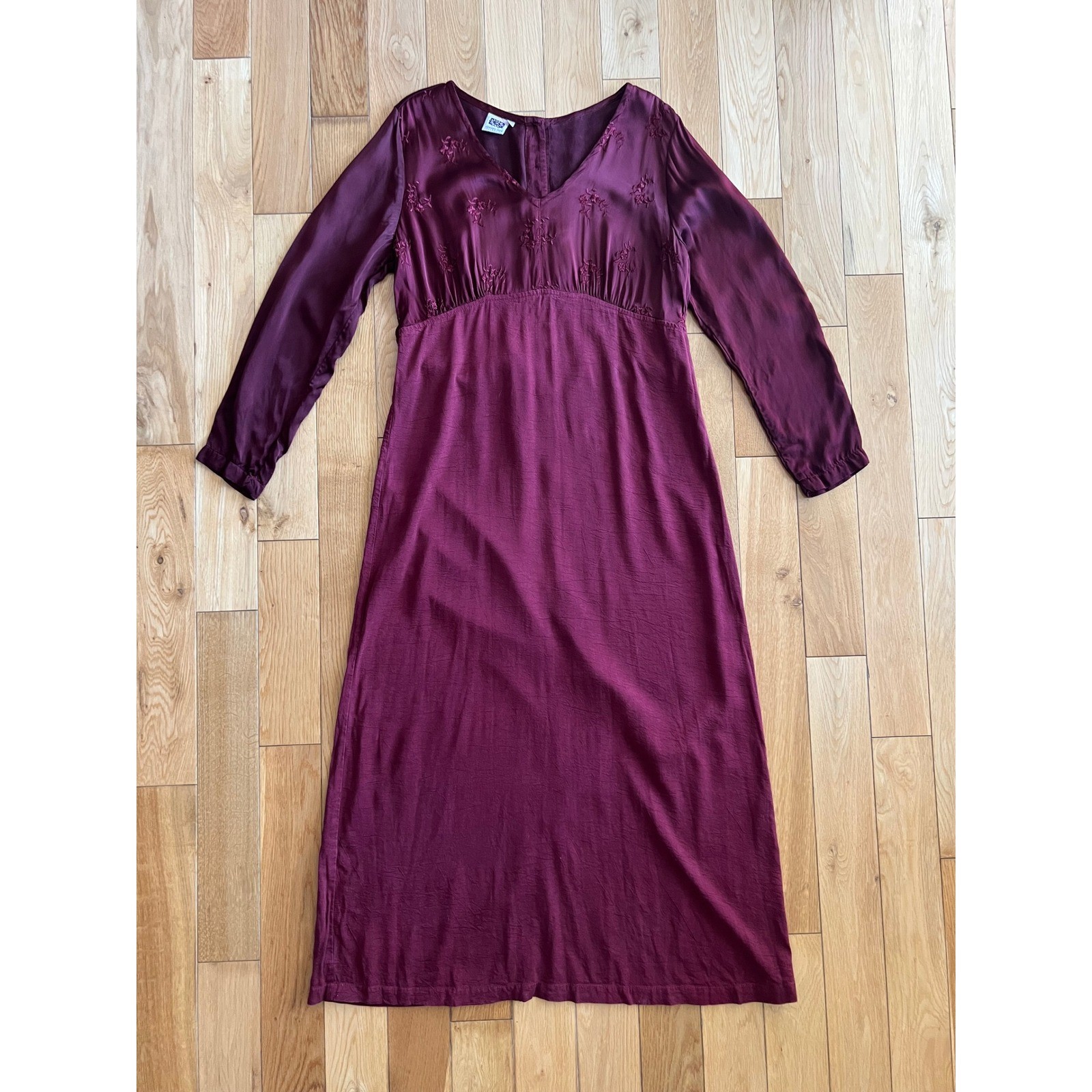 Vintage Johnny Was Collection Long Sleeve Embroidered Maroon Maxi Dress Womens L