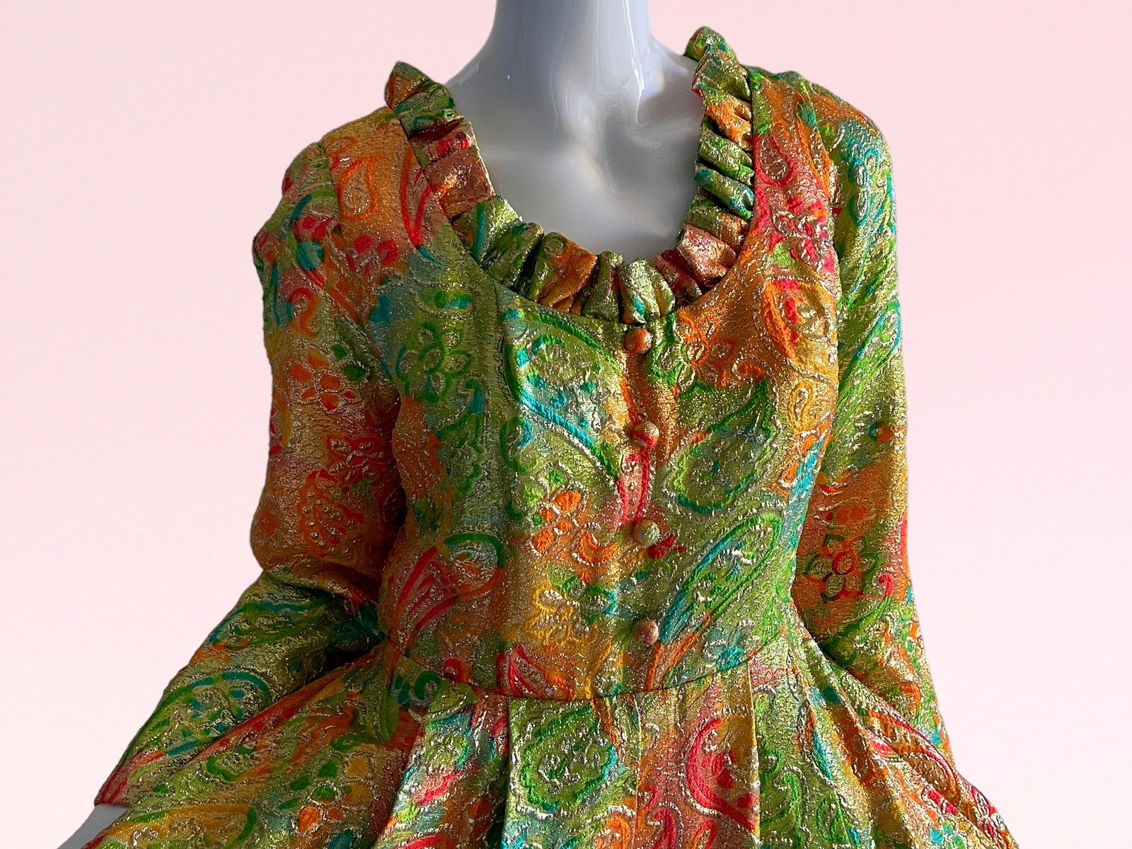 1960s Vintage Montaldos Designer Brocade Metallic Wedding Evening Dress Medium