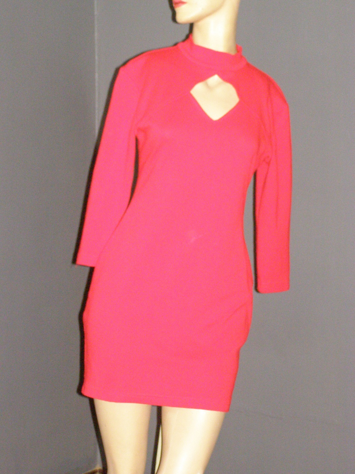 Vintage 80’s red bodycon mini dress KEYHOLE bust M L cut out YOUNG EDWARDIAN