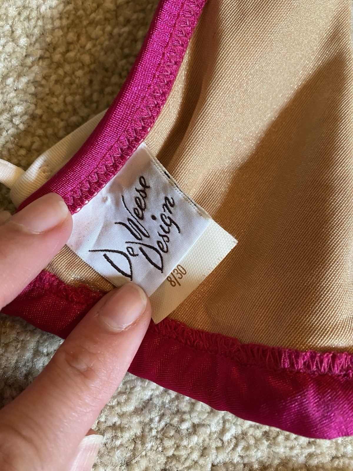 Vintage 50s 60s De Weese Designs Swimsuit Bikini 8 Fucsia White Shimmer 2-pc