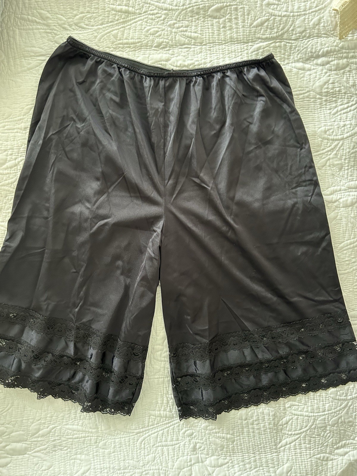 Vintage Black Nylon Bloomers Lace Trim 1X