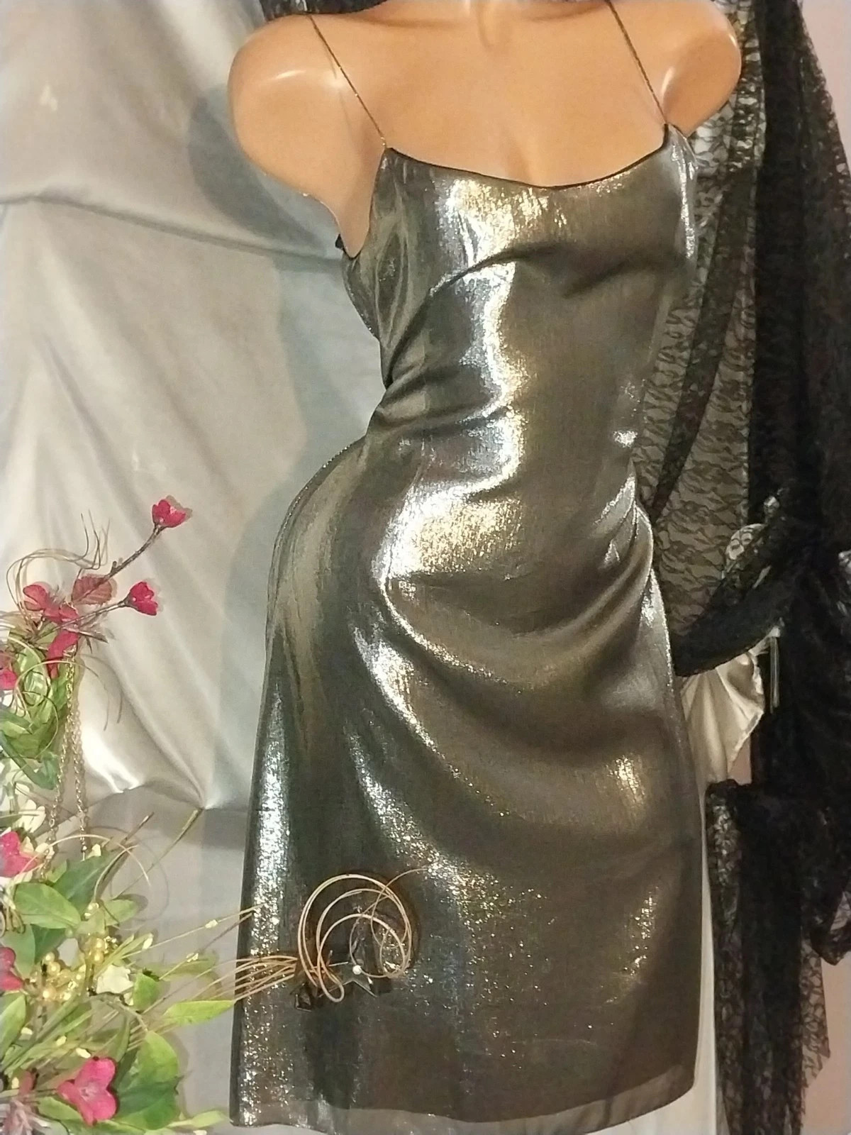 vtg style 40s TERI JOHN RICKIE FREEMAN SILVER LAME SHINY DRESS 6