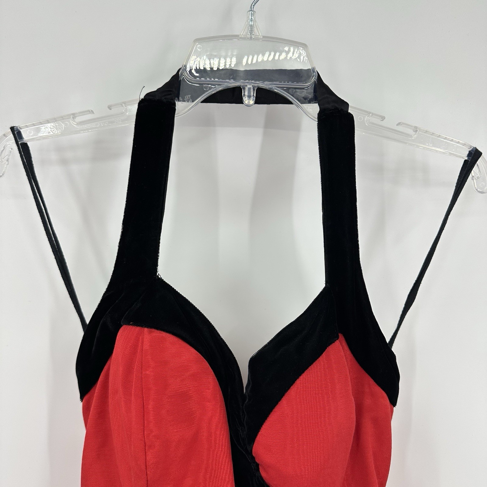 MINI COCKTAIL dress fit flare XXS retro red halter bow party satin vintage 90s