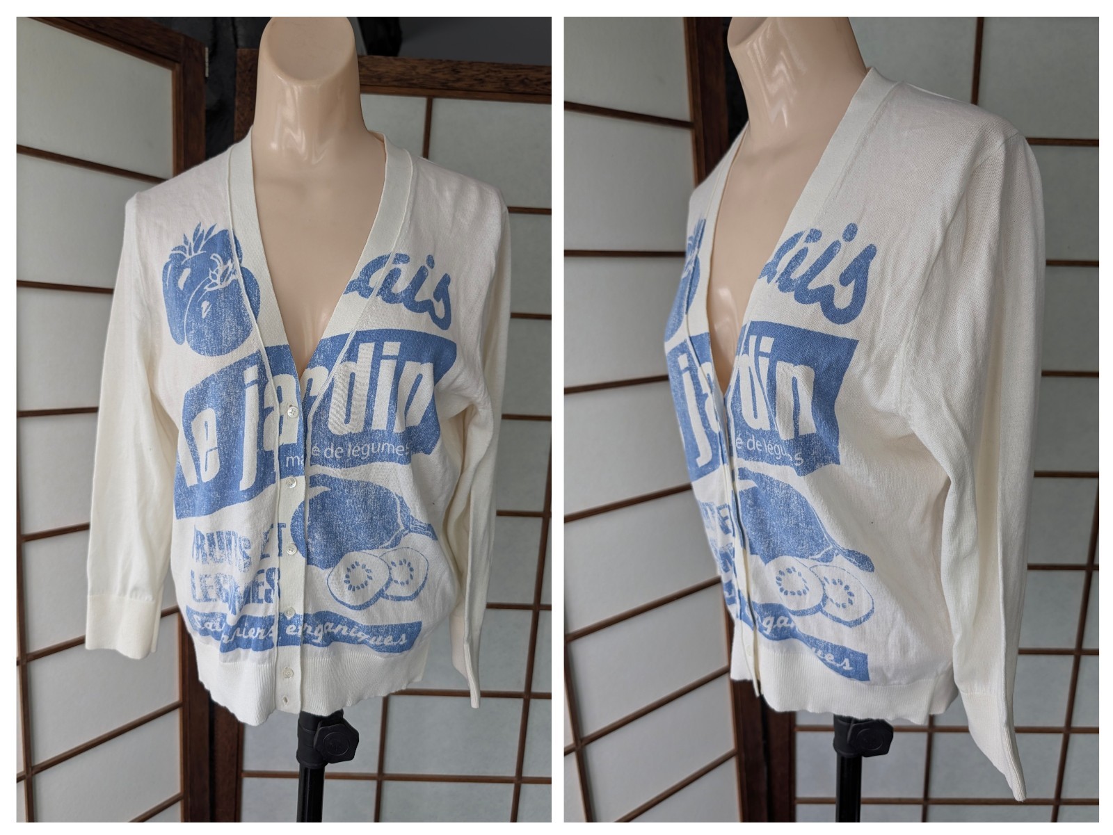Vtg J Crew “Le Jardin” Cardigan Sweater V-Neck 3/4 Sleeves Cotton Spr 2008 M/L