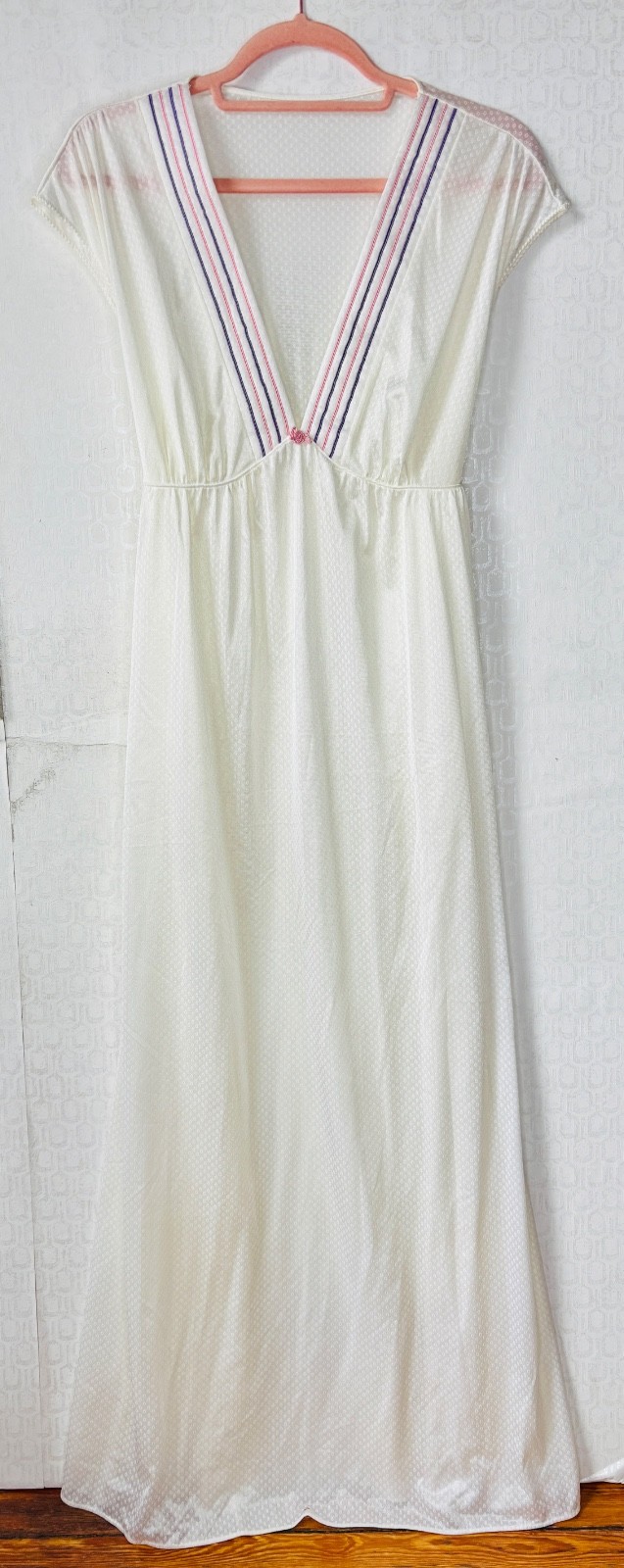 VTG 70’S NEW TOM BEZDUDA BARAD&CO WHITE&PINK PURPLE STRIPED NIGHTGOWN NEGLIGEE*M