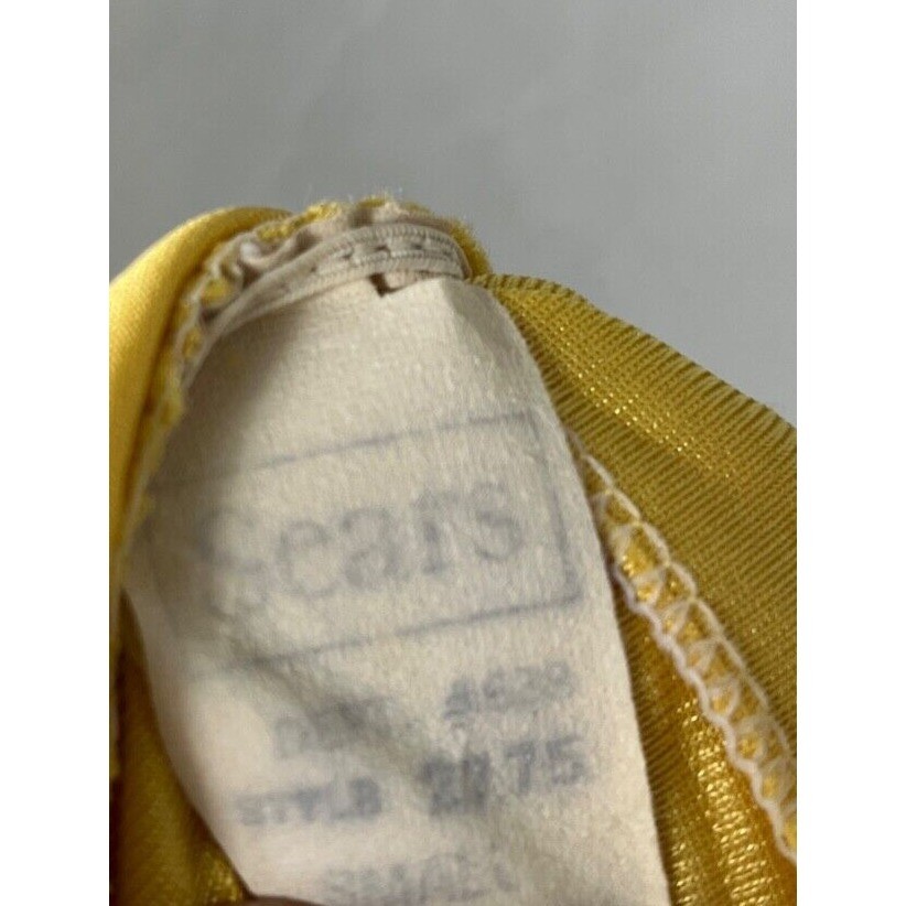 Vintage 70’s Sears Shirt Women’s Polyester Knit Bright Yellow Lace up Tie WW4