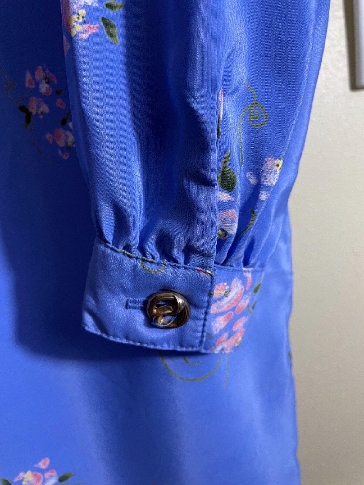 Leslie Fay VTG Floral Shirt Dress Grandma-Core Periwinkle Floral Tagged 12