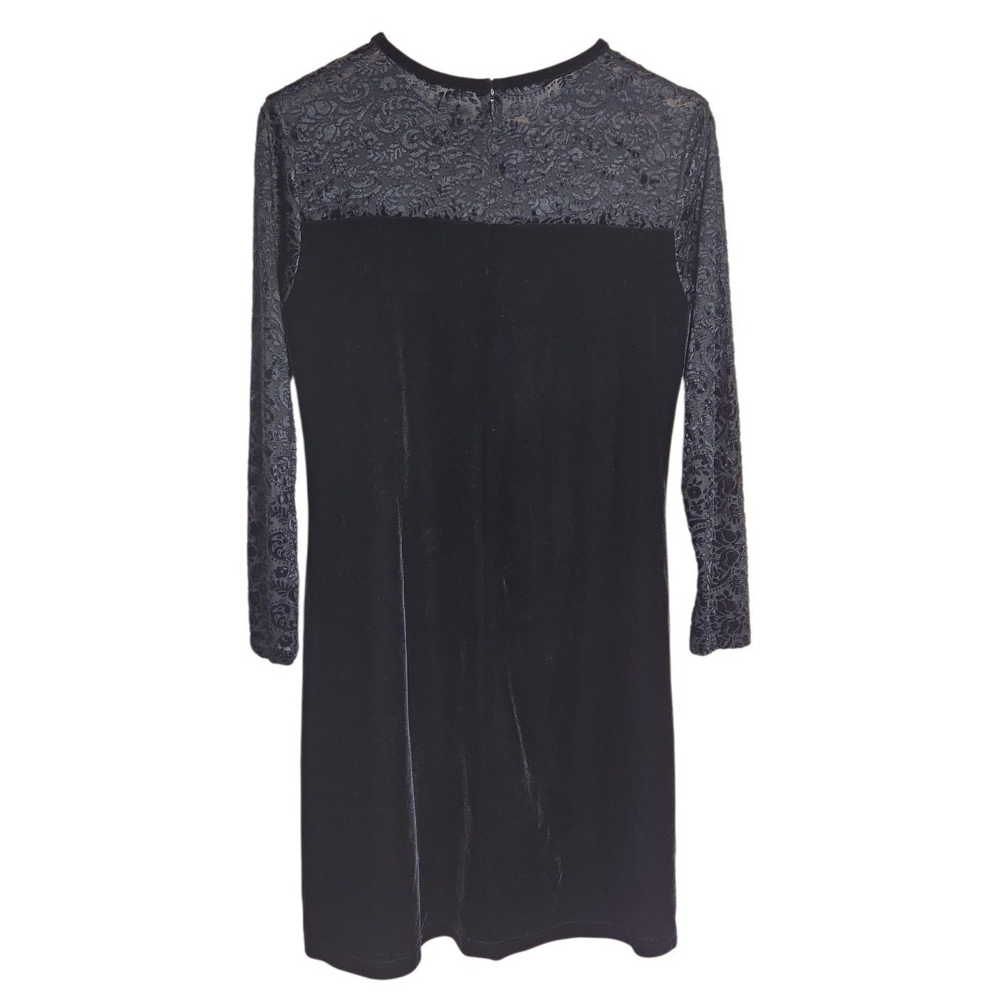 Jacqueline Ferrar Vintage Black Velvet Shift Dress Womens 10 Long Sleeve Witchy