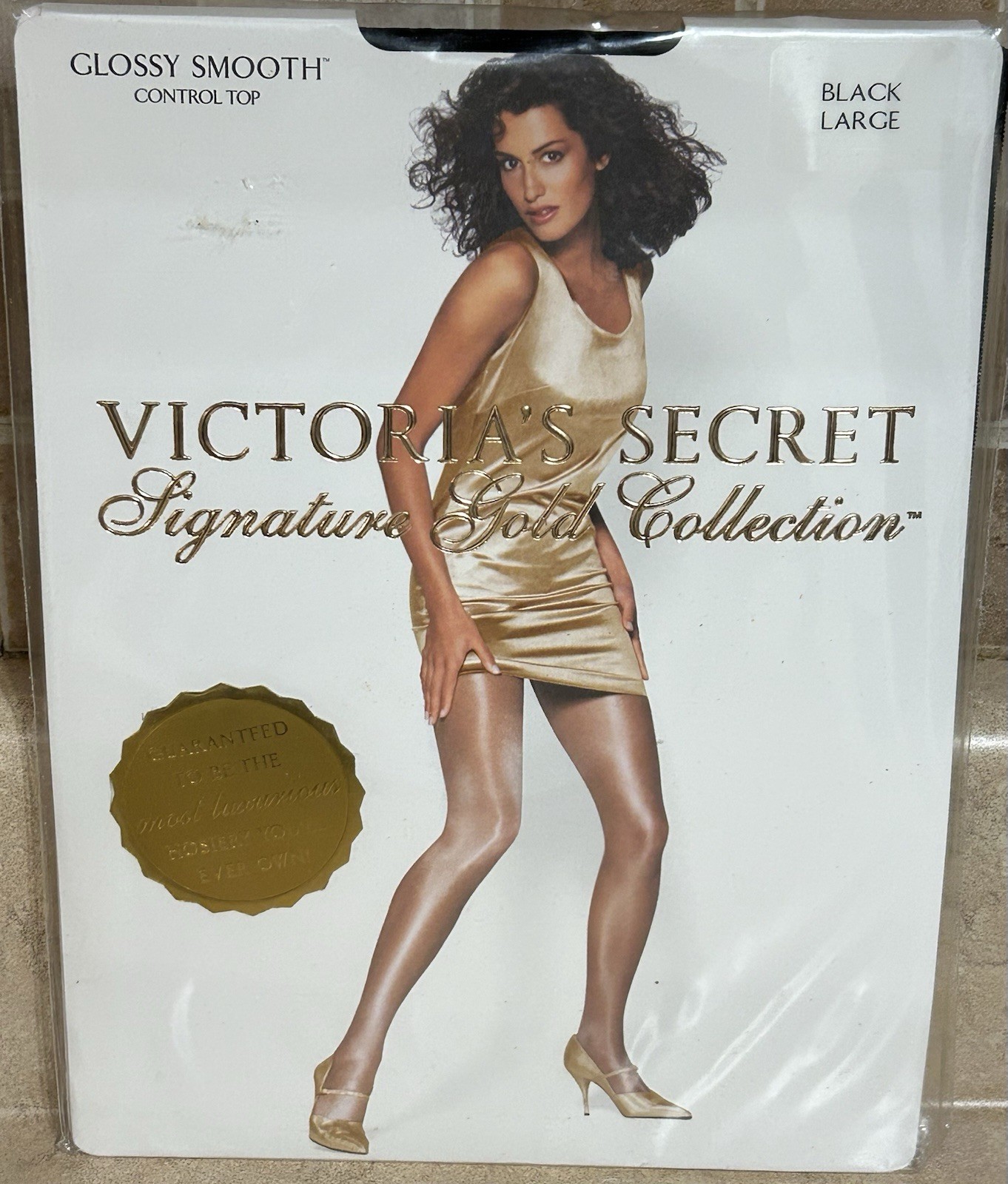 Vintage Victoria’s Secret Signature Gold Collection Hosiery Large Black NIP Rare