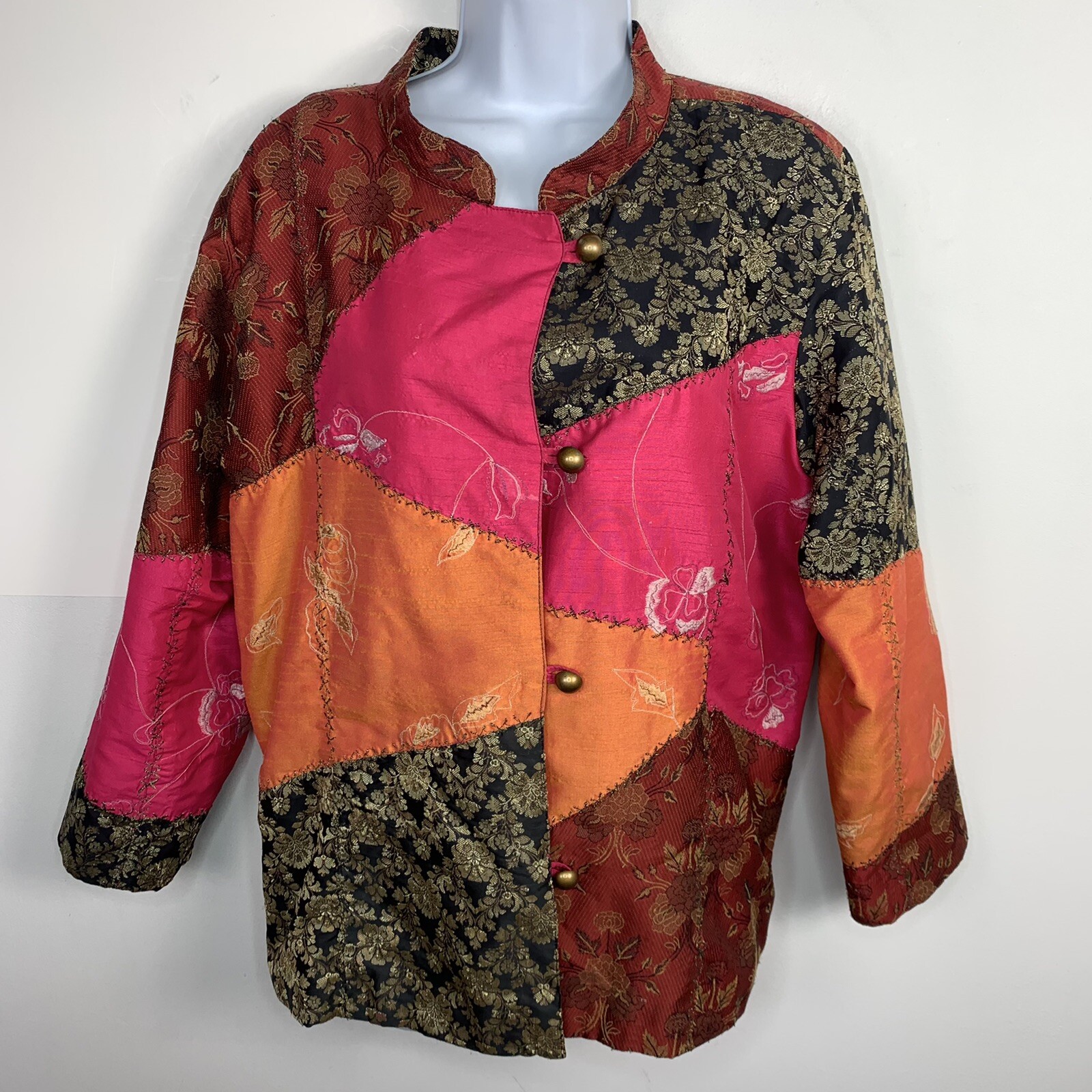 Indigo Moon Patchwork Jacket Sz L Boho Artwear Tapestry Maximalist VINTAGE OA5