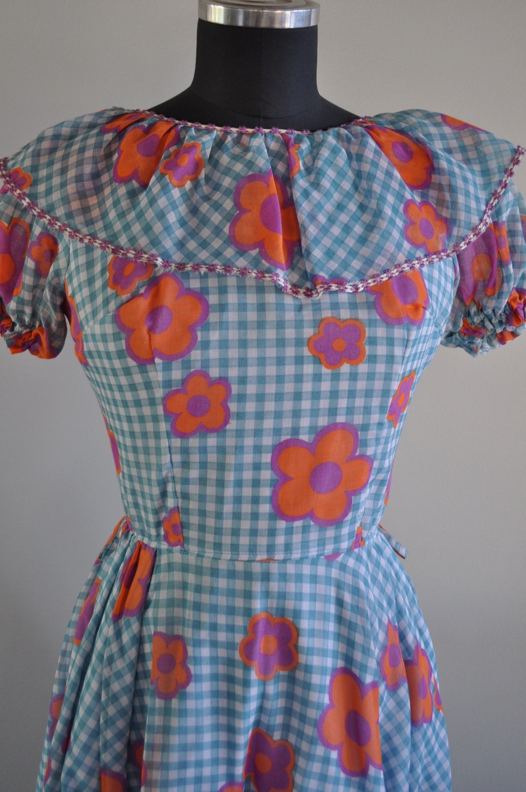 Vintage Square Dance Dress Western Fashions Denver Blue Plaid Floral