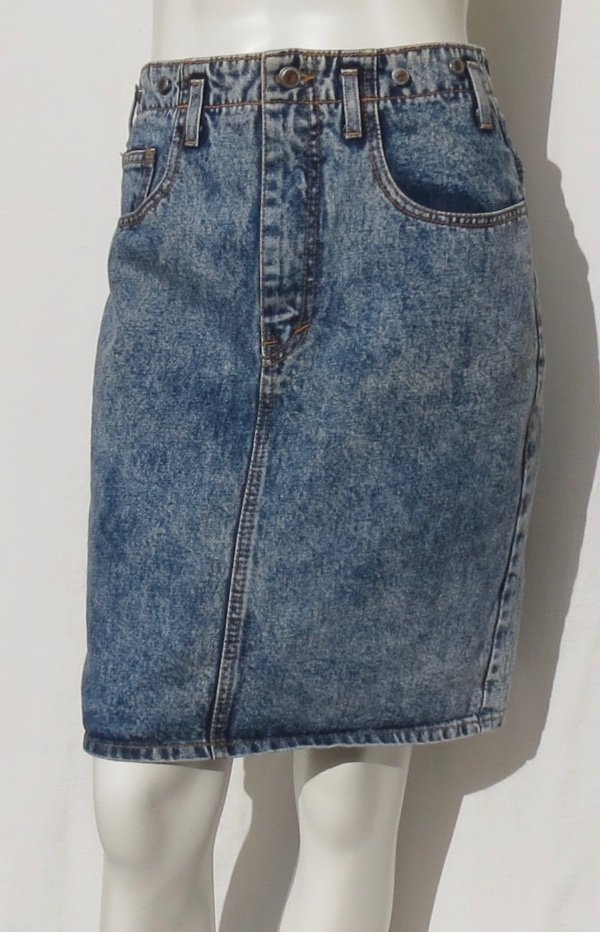 Vintage 80s WEATHERED BLUES Acid Wash Denim Straight Pencil Jeans Skirt US S 4 6