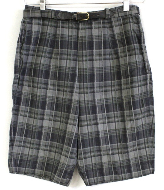 VTG 1950s Queen Casuals Gray Plaid High Waist Bermuda Shorts Rockabilly 30W