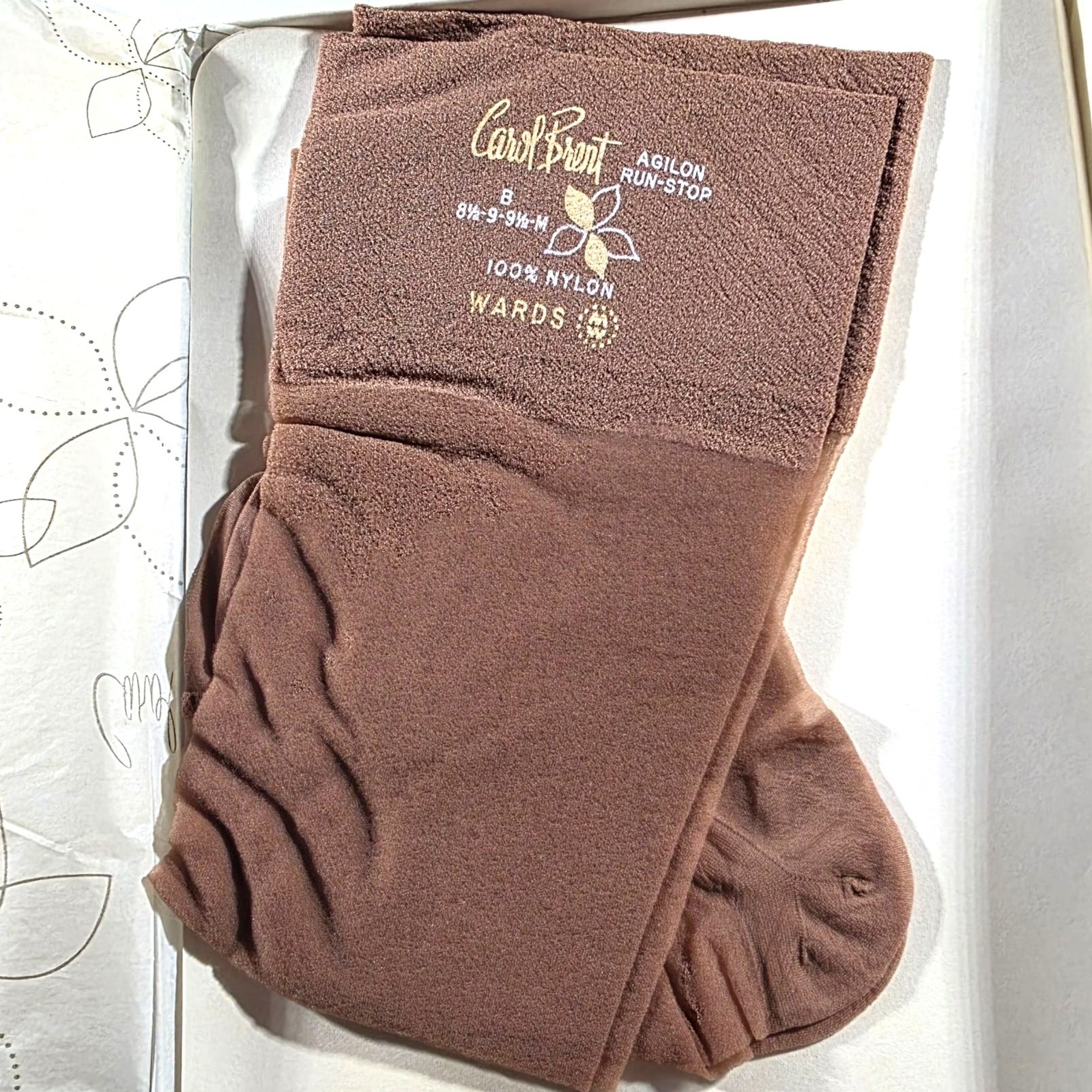 Vtg Nylon Stockings Carol Brent Agilon Run-Stop 100% B M 8.5-9.5 vtg hose