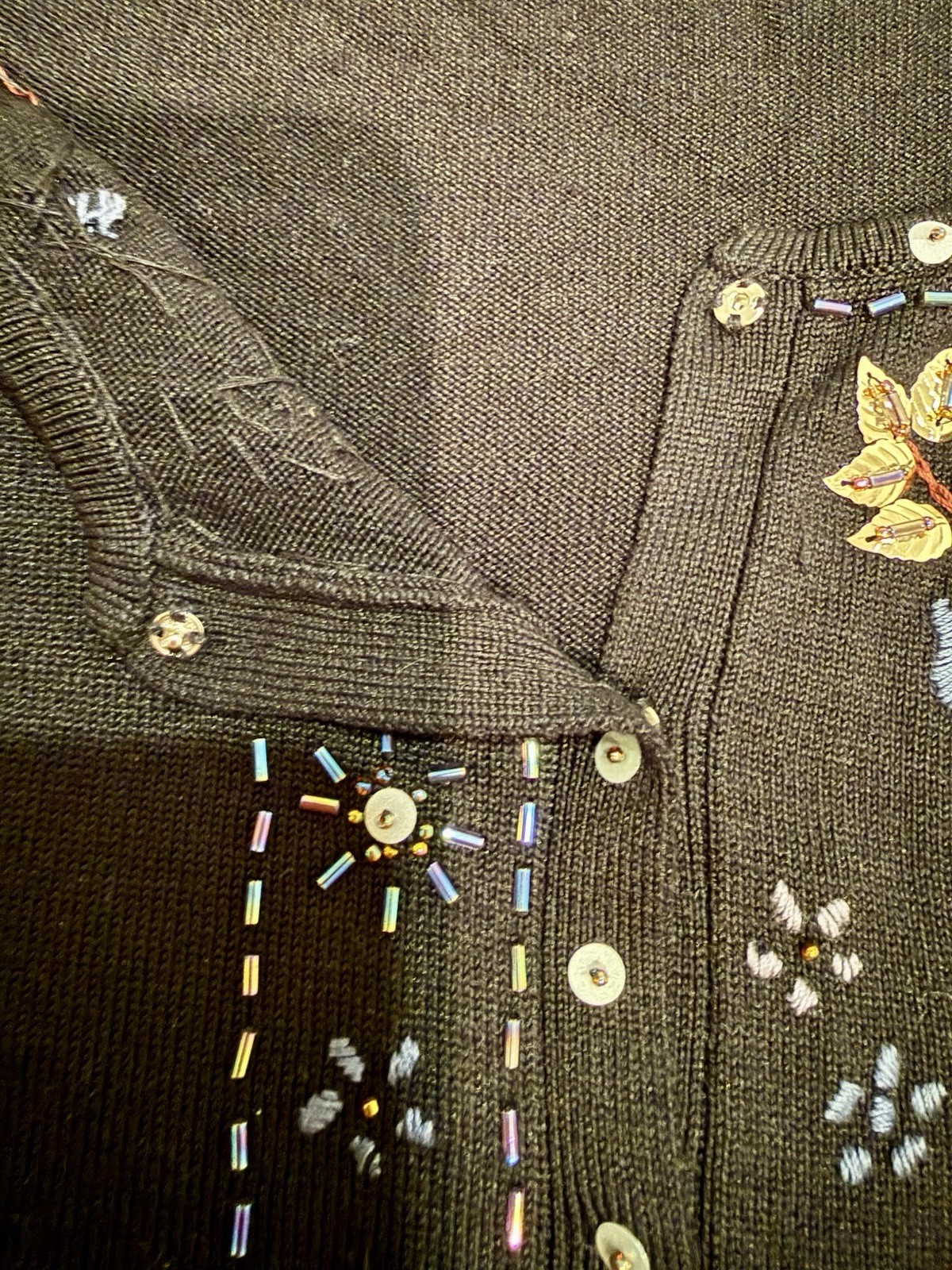 VTG Di Vita Knit Black Cardigan 73% Silk Embroidered & Embellished Women L RARE