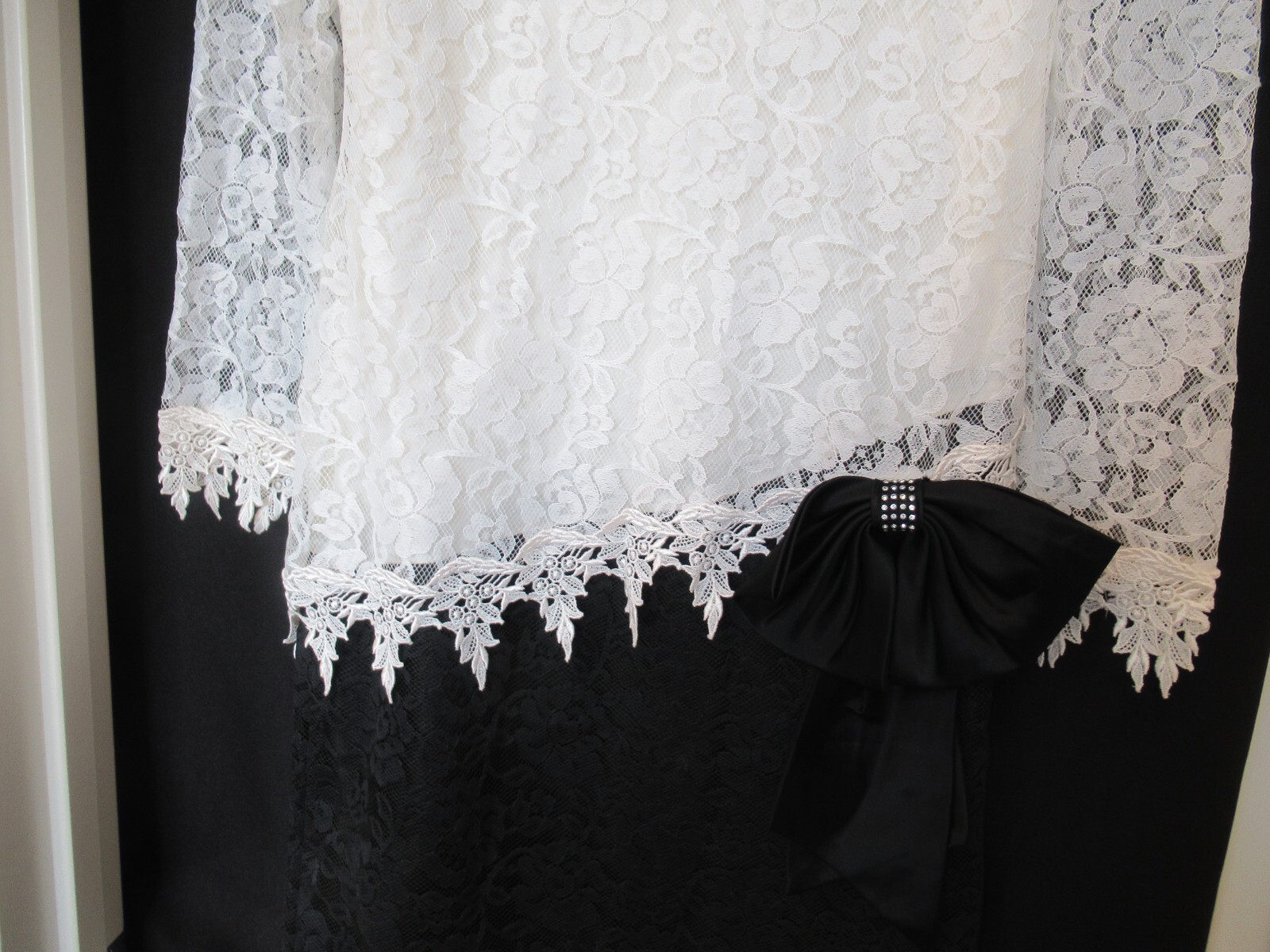 After Dark black and white lace dress, c. 1980s, 35″ chest