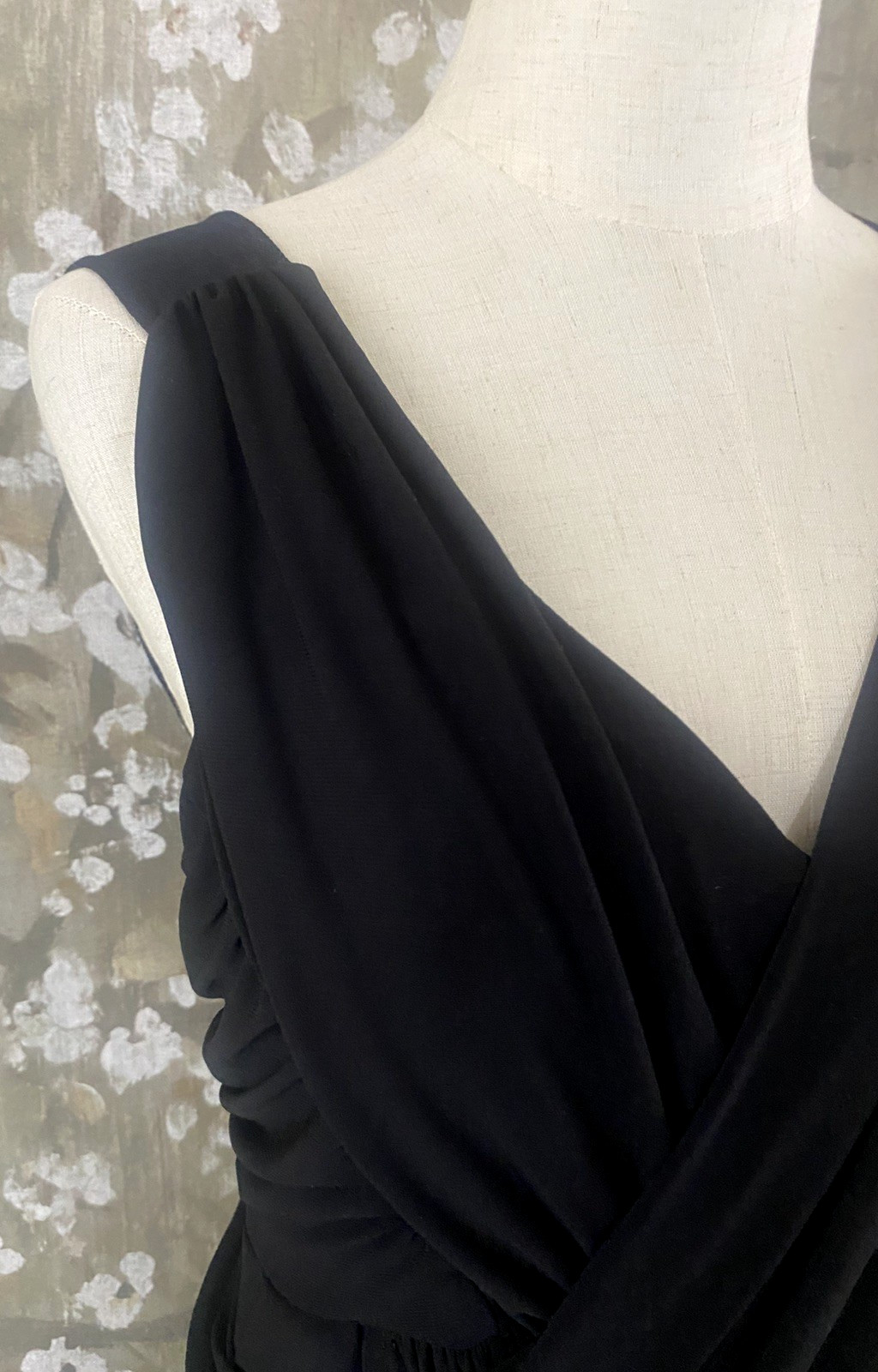 FREDERICK’S OF HOLLYWOOD VTG Black Drape Wiggle Bodycon Goddess Grecian Dress XL
