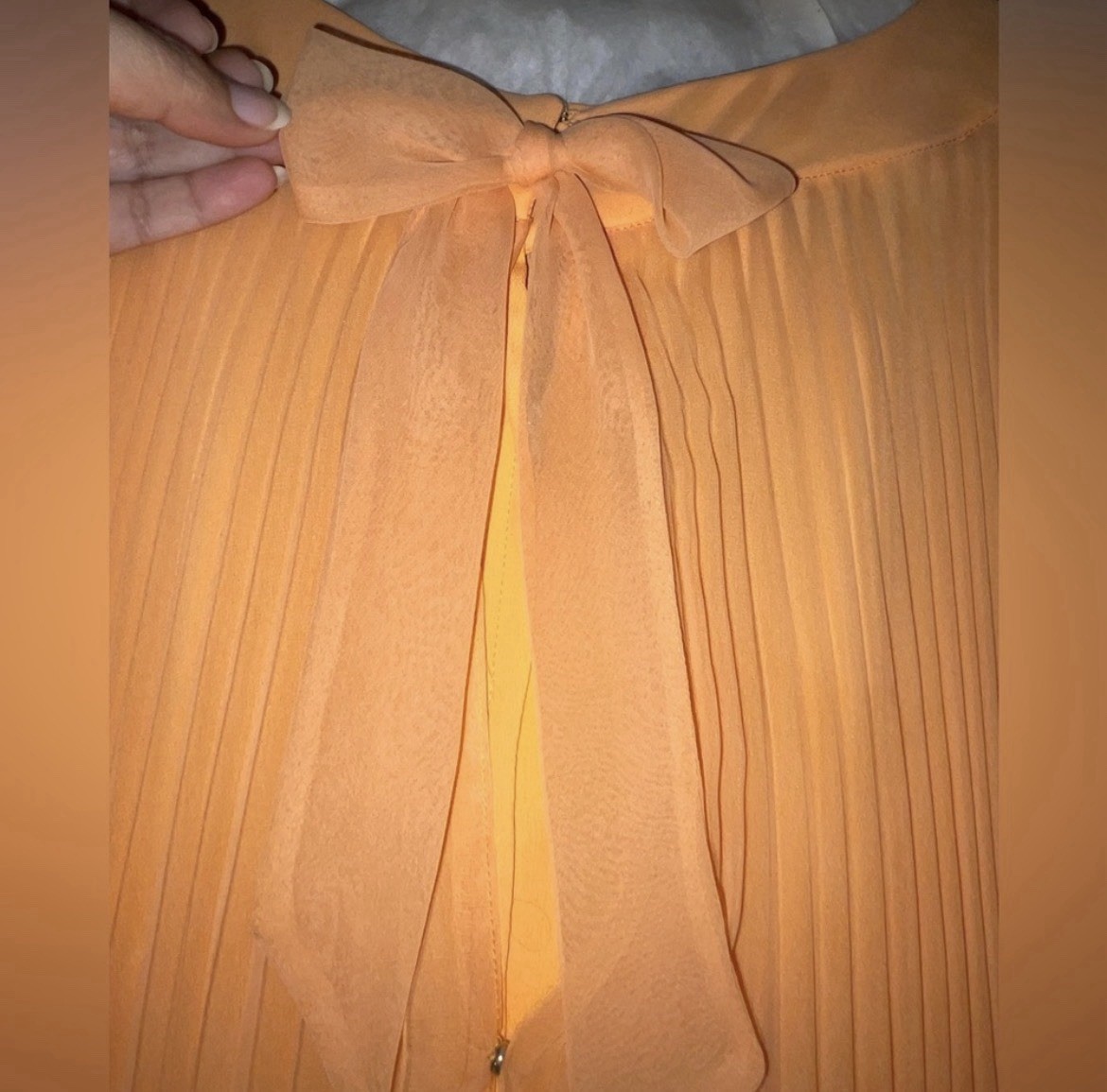 Lee Jordan Peach Chiffon Shift Dress Pleated Bow Tie Neck Size 7-8