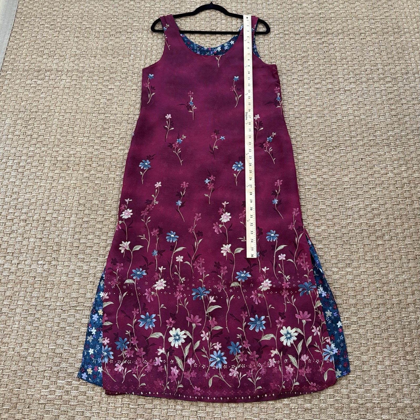 Women’s Vintage 90s Reversible Floral Maroon & Blue Midi Dress
