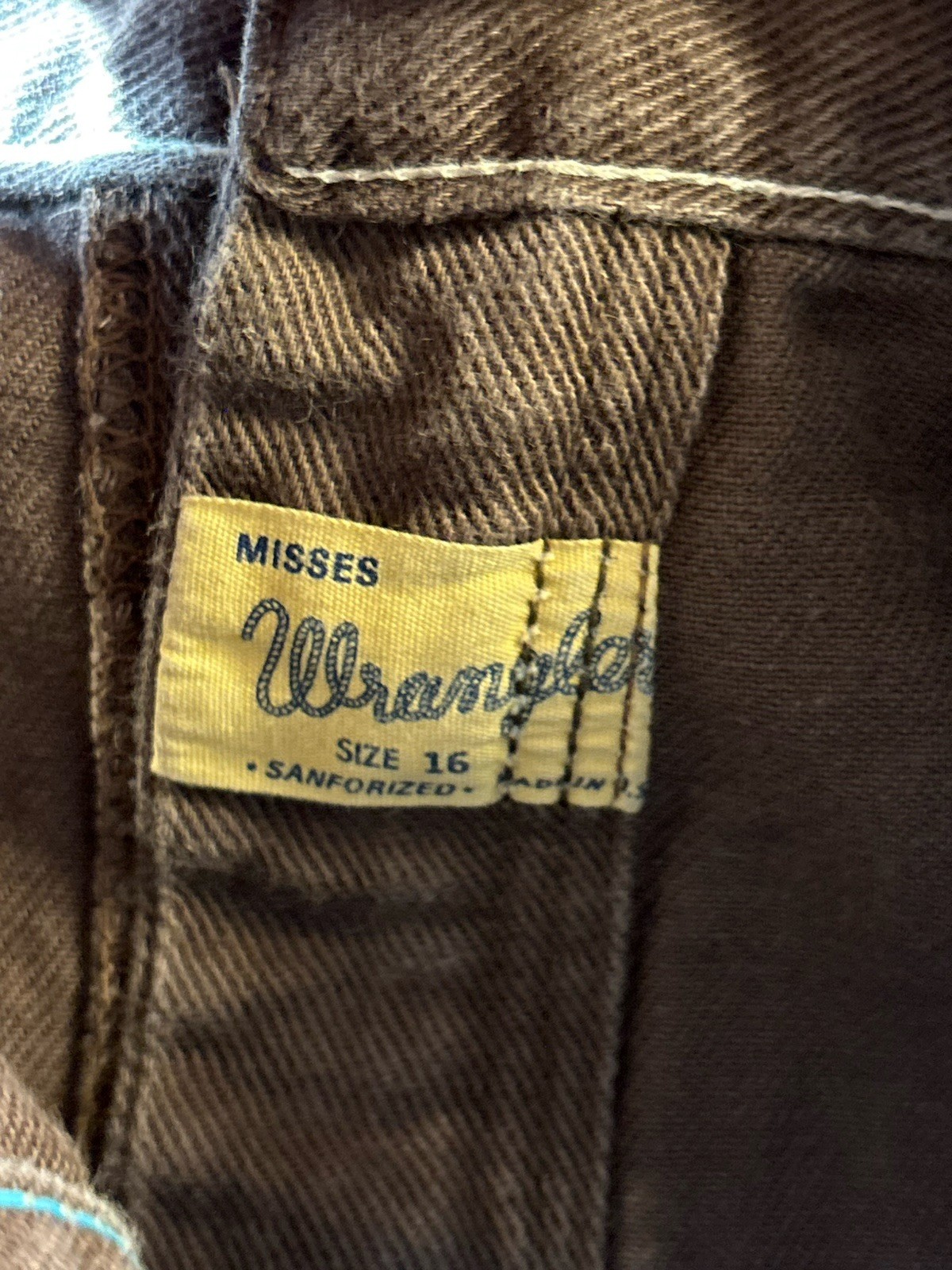 Vtg 50’s 60’s Misses Wrangler Sanforized Women’s Denim Jeans Brown 26×25 USA