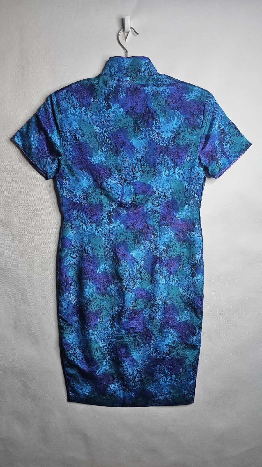 Vintage Oriental Women Chest Size 34 Inches Short Sleeve Blue Dress