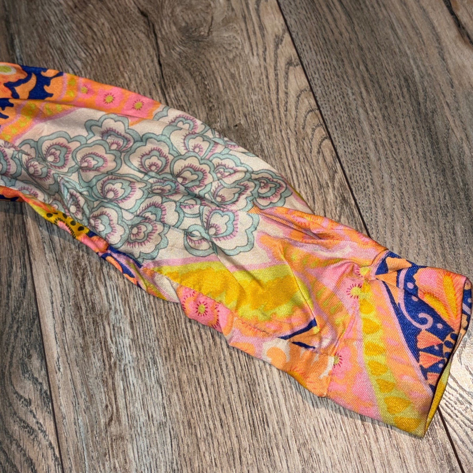 Vintage 70s Pykettes Womens Psychedelic Paisley Floral Button Down Blouse Pink