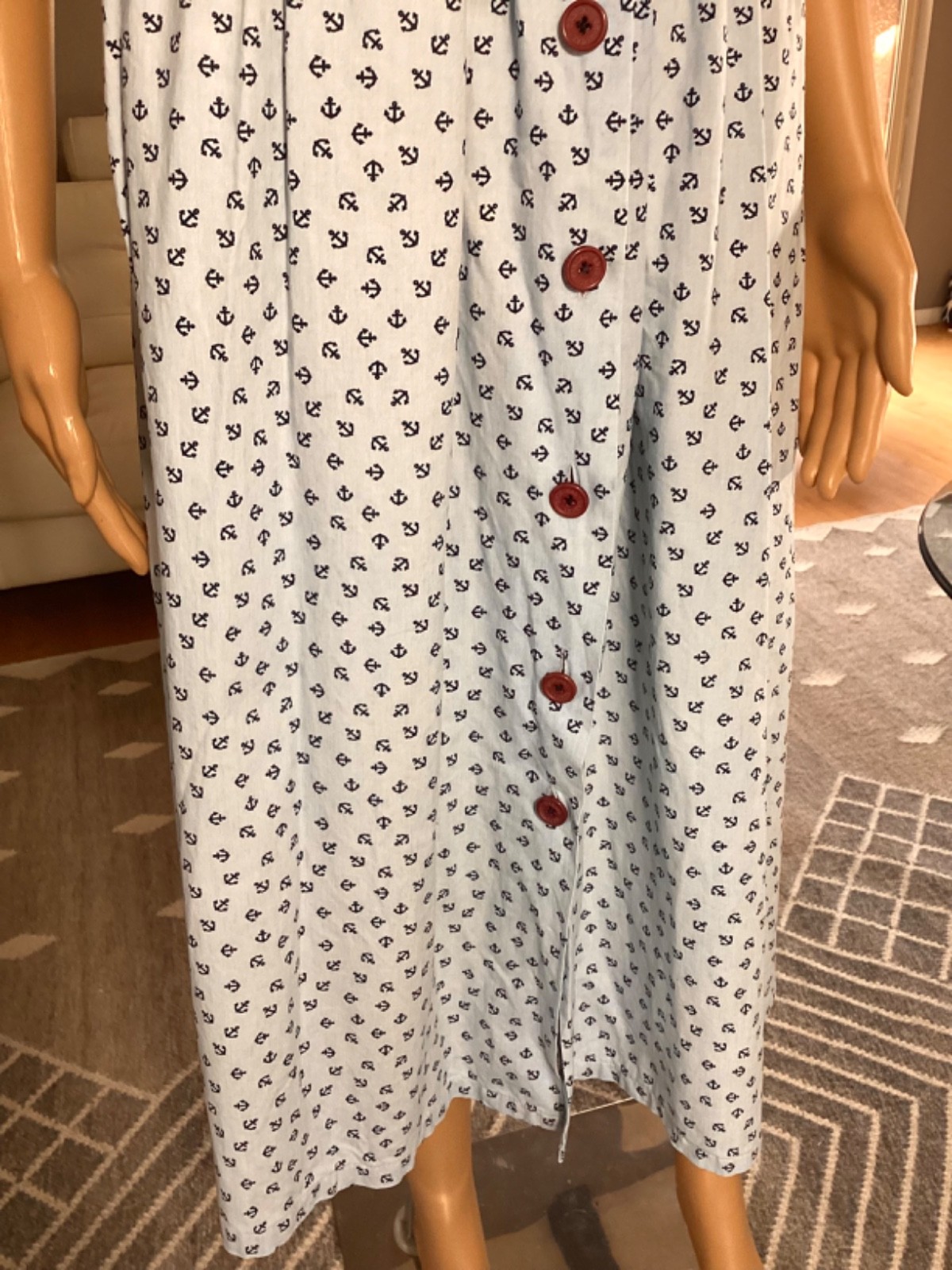 Vintage 40’s 50’s Blue Nautical Sailor Anchor Pattern Novelty Dress
