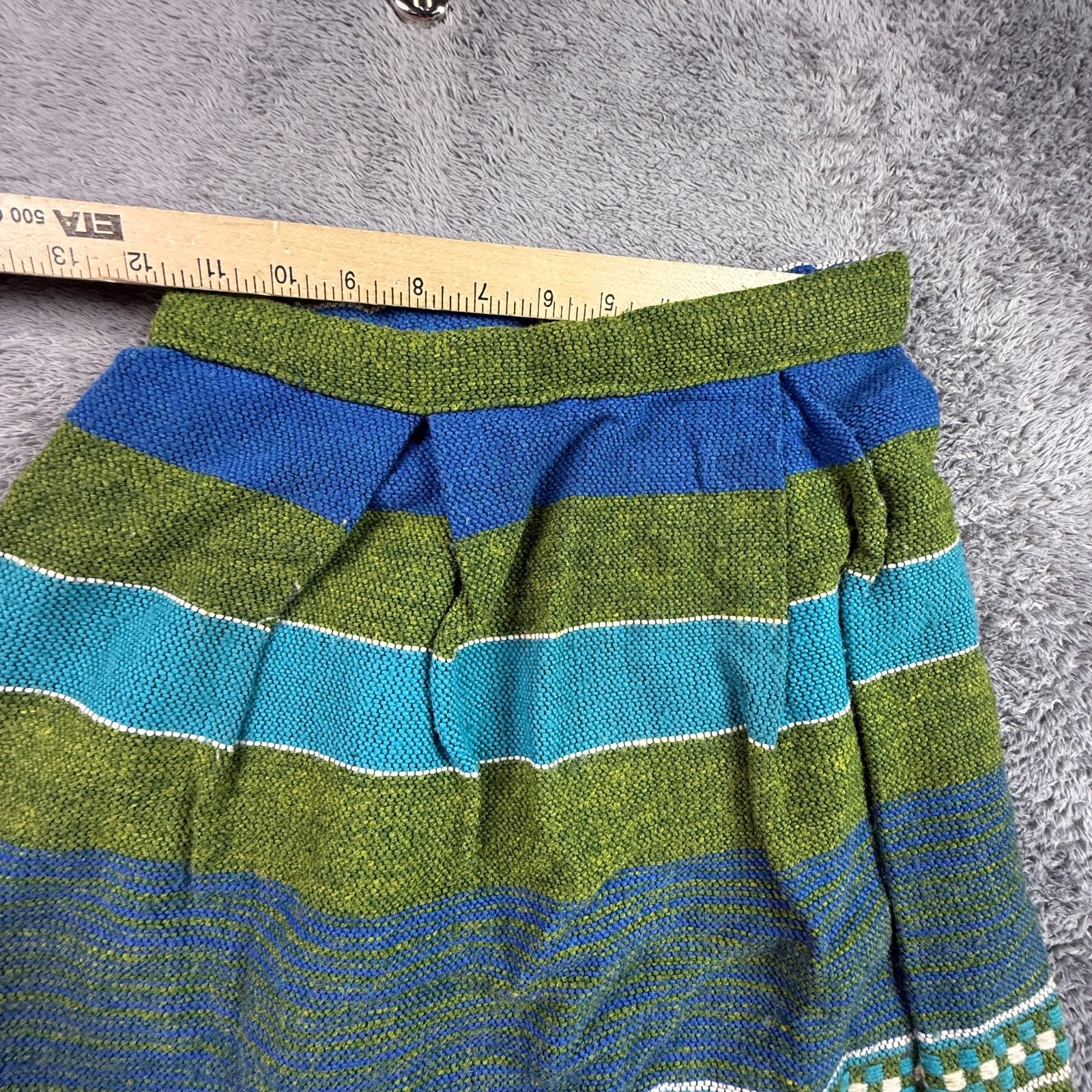 Vintage 70s Woven Striped Maxi Skirt XS Talon Zip Boho Hippie Blue Green