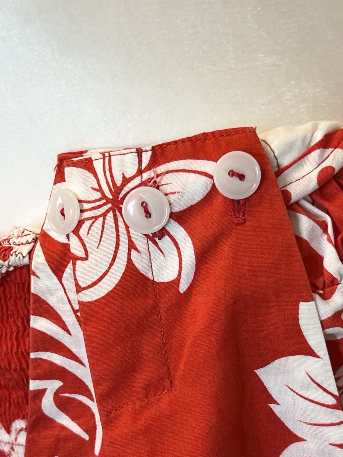 Vintage 50s Strapless Hawaiian Red Cotton Sarong Glamour Dress w Shoulder Flare