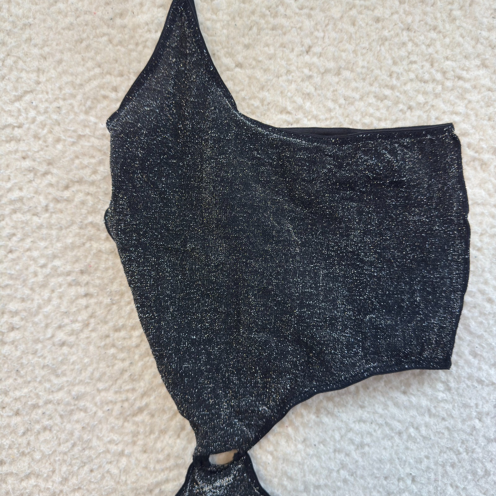 Y2K Vintage Bodysuit One Piece XS Small Black Sparkle Glitter Cut-Out Rave Club