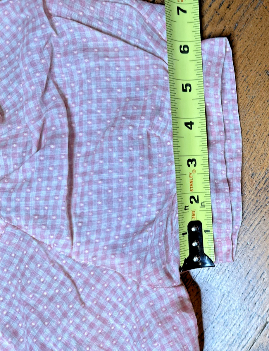 Vtg 1940s Pink Gingham Swiss Dot Day Dress Metal Zipper Puffy Sleeve Wide Sweep