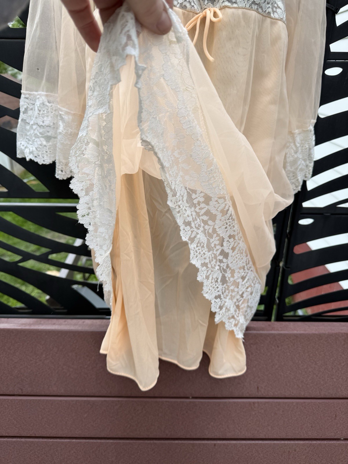 Vintage 60s Durelle Lingerie Night Gown LRG Peach Orange Chiffon Nylon 2 Layer